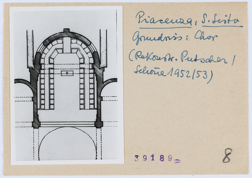 Vorschaubild zu Raffael: Sixtinische Madonna. Piacenza, San Sisto, Chor und Liturgische Einrichtung (Diakartei), Skizze Putscher und Schöne 1952/53 